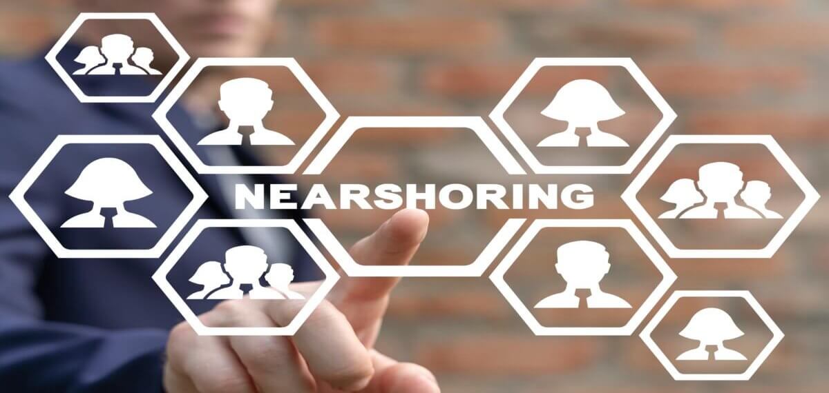 nearshoring vs. offshoring Man Pointing to the Image of People in Nearshoring Chart