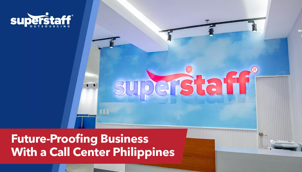 future-proofing The logo for SuperStaff, a call center in the Philippines, is embossed on a map.