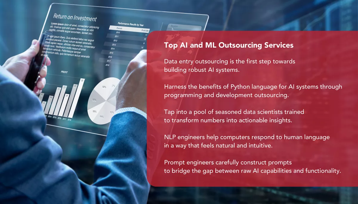 AI-and-ML-Outsourcing An infographic shows top artificial intelligence and machine learning services.