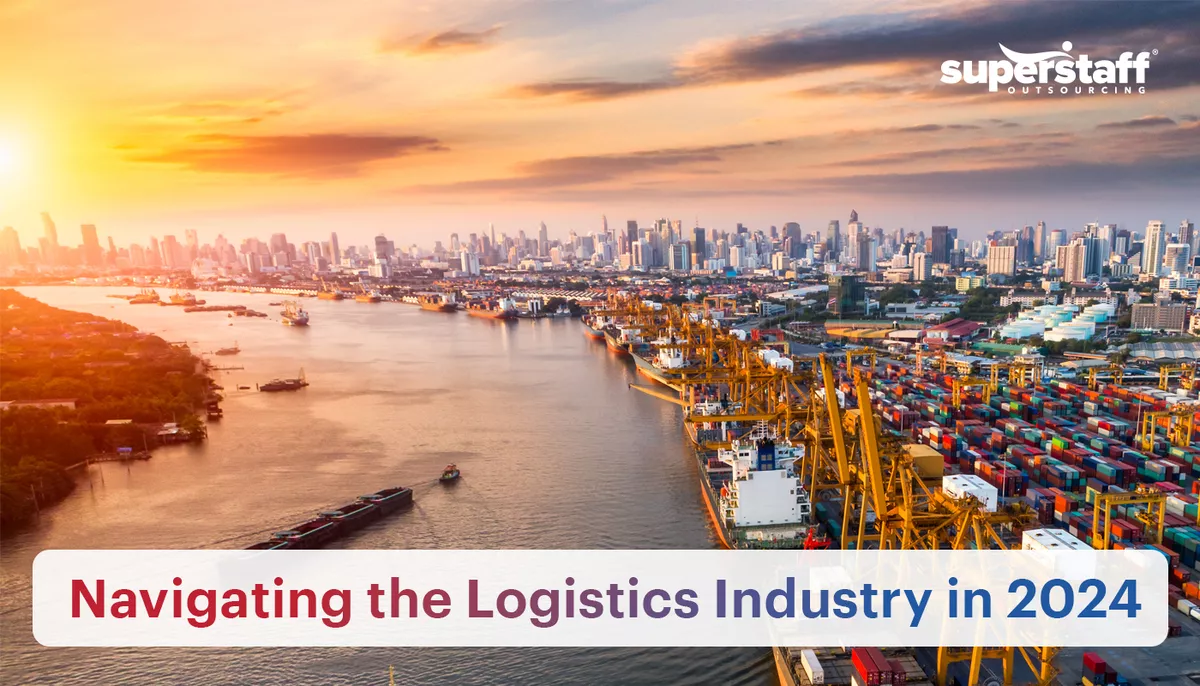Navigating-the-Logistics-Industry-in-2024 An image shows cargo ships. The image caption reads Navigating the logistics industry in 2024.
