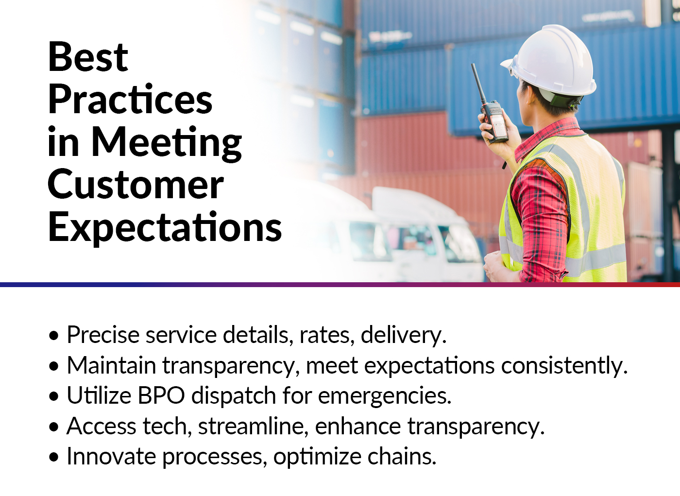 Best-Practices-in-Meeting-Customer-Expectations A mini infographic shows the best practices in meeting customer expectations for transport and logistics