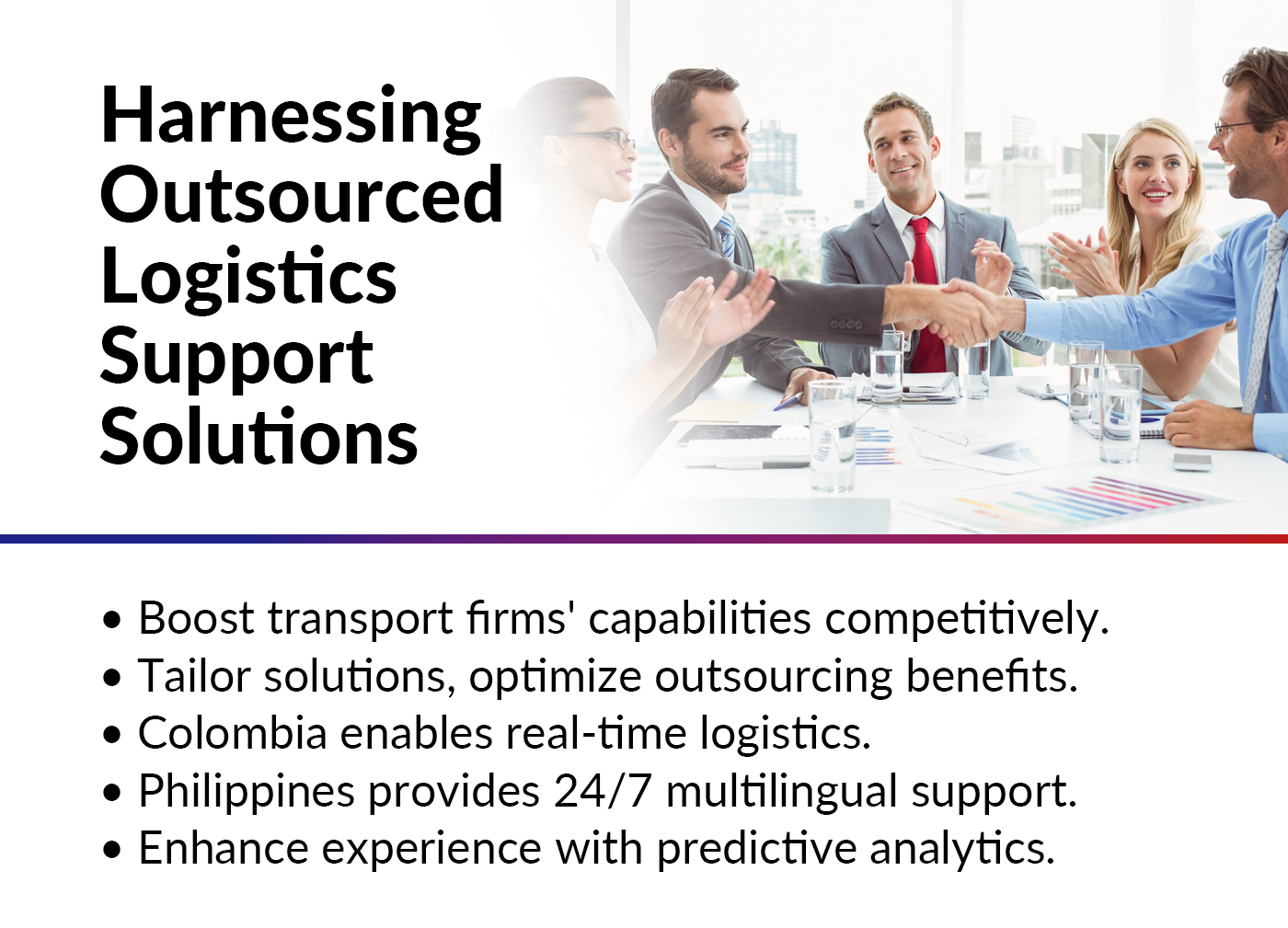 Harnessing-Outsourced-Logistics-Support-Solutions A mini infographic shows how harnessing outsourced logistics support helps transport and logistics firms