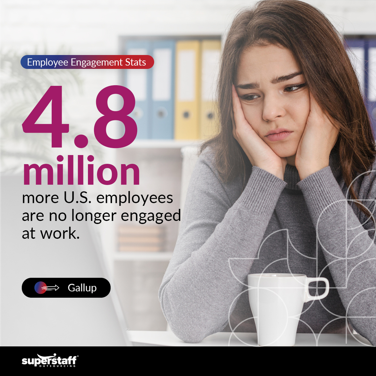Employee-Engagement_IQ-1 A frustrated employee looks on. Image caption reads, 4.8 million are now not engaged at work.