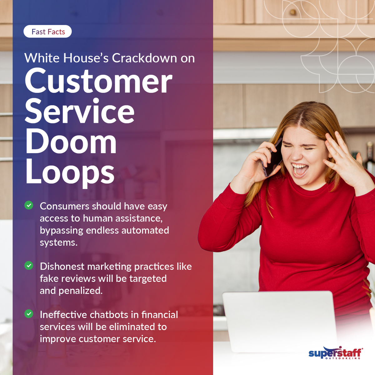 A-Closer-Look-Into-the-White-House’s-Crackdown-on-Customer-Service-‘Doom-Loops_IQ A customer is frustrated while on a call. Image caption reads: Customer Service Doom Loops.