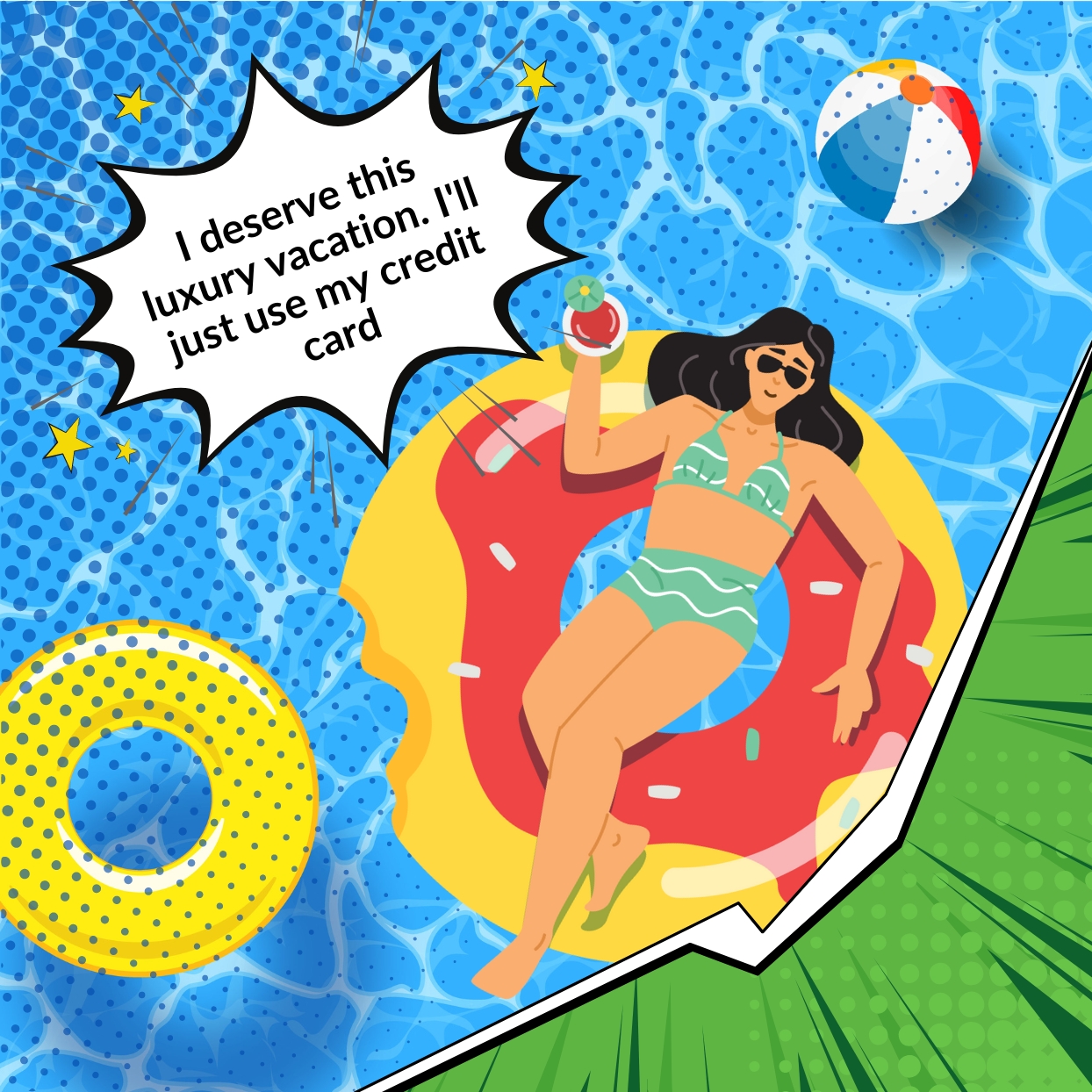 Avoiding_Common_Debt_Traps_Mini_Info_1-3 Panel 3 of a comic strip about how debt traps begin.