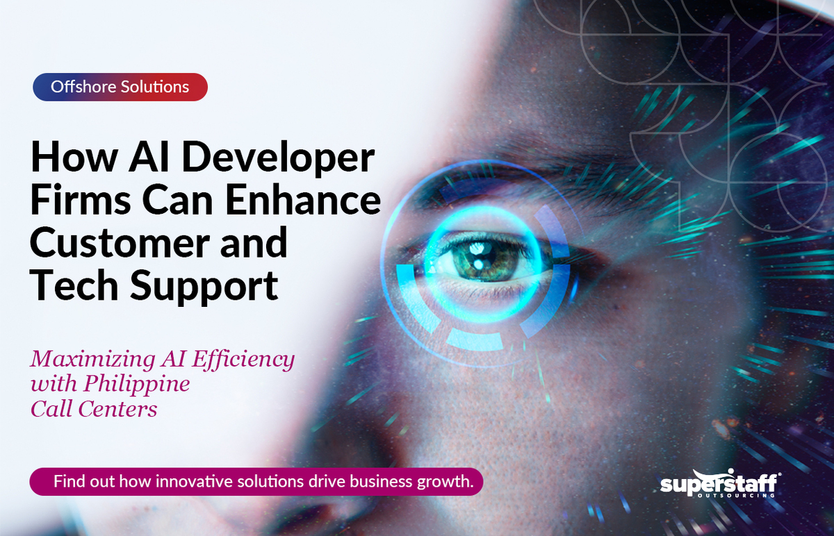 Leveraging-Philippine-Call-Centers_Featured A man with green lights on one eye. Image caption reads: maximizing AI efficiency with Philippine call centers.