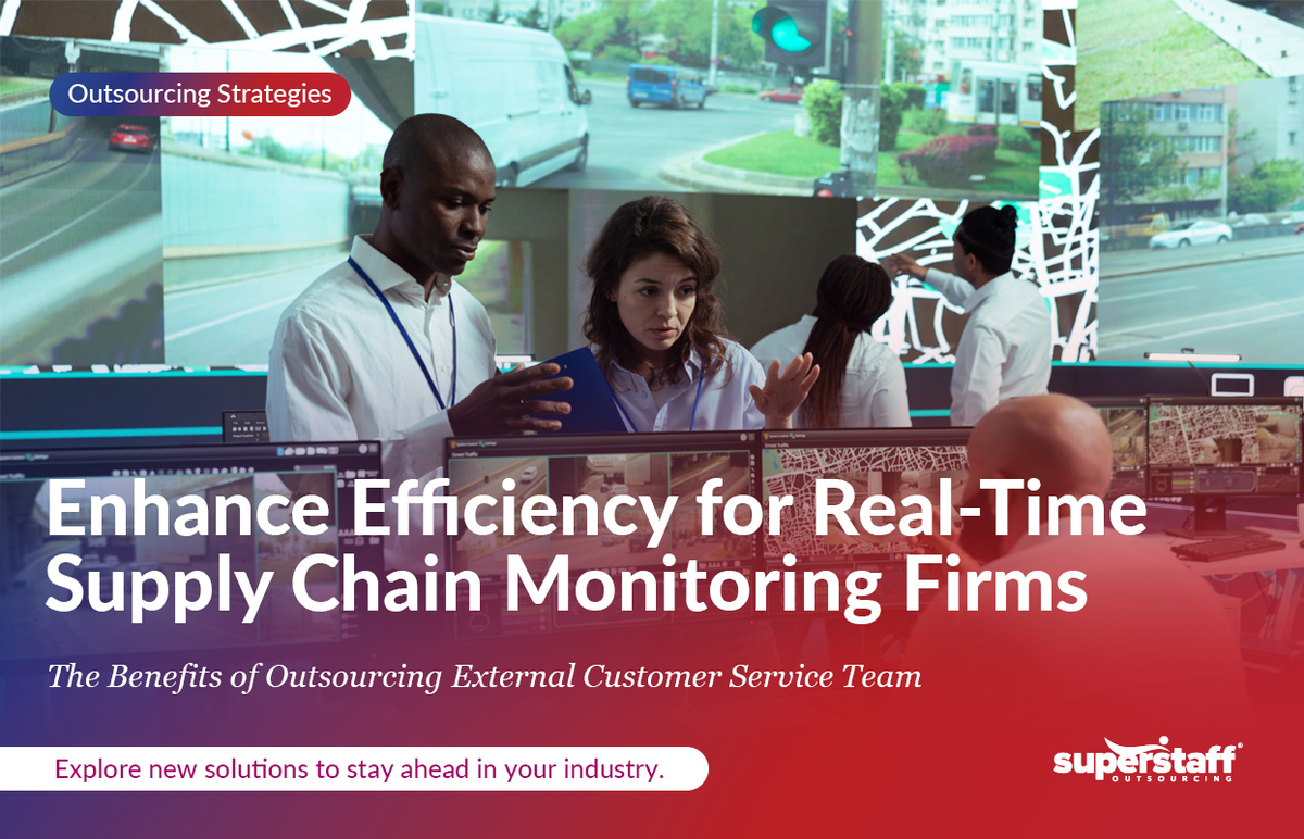 Enhance-Efficiency-for-Real-Time-Supply-Chain-Monitoring-Firms_Featured (1) Executives of a supply chain monitoring discuss with each other inside the monitoring room. Image caption reads: The benefits of customer service in supply chain.