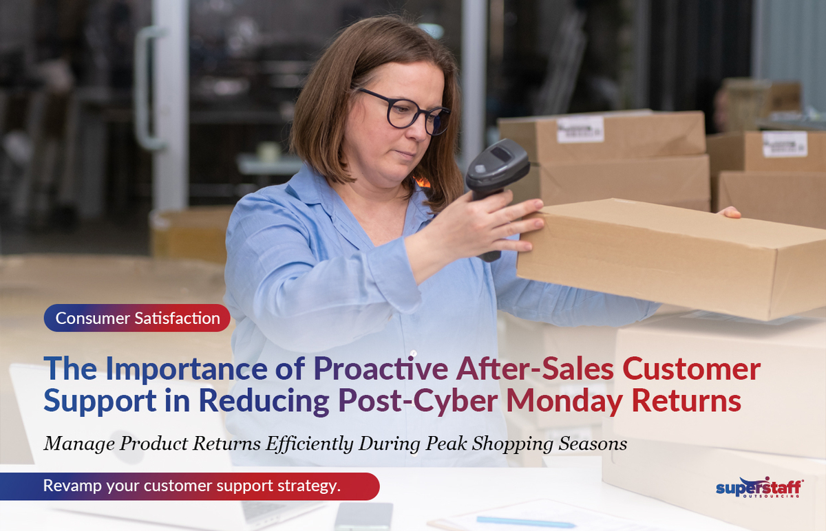 The-Importance-of-Proactive-After-Sales-Customer-Support-in-Reducing-Post-Cyber-Monday-Returns_Featured An e-commerce entrepreneur attends to products for Cyber Monday 2024.