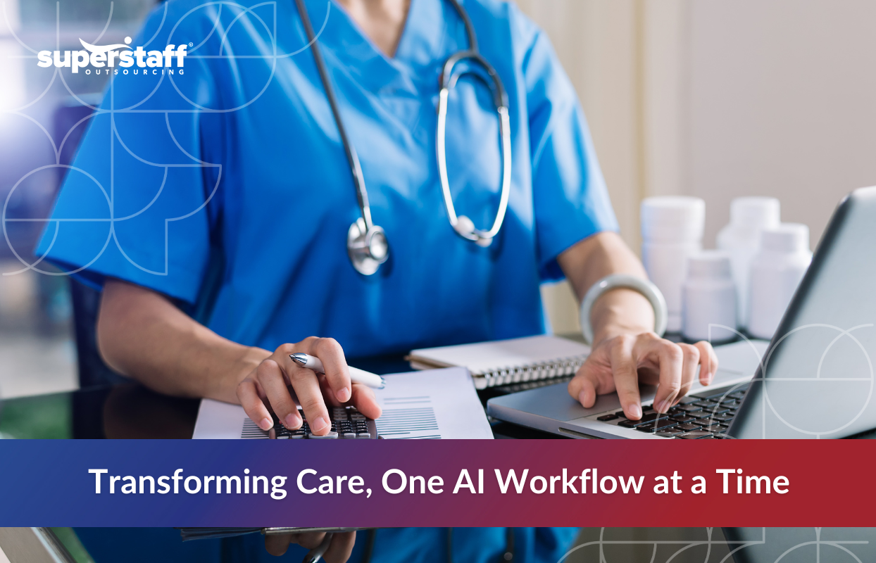 Harnessing_AI_for_Healthcare_Featured Healthcare professional using a laptop and analyzing documents in a clinical setting, representing the growing role of AI in healthcare to streamline workflows and enhance patient care.