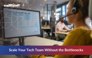 Smiling call center agent happily assisting a customer.