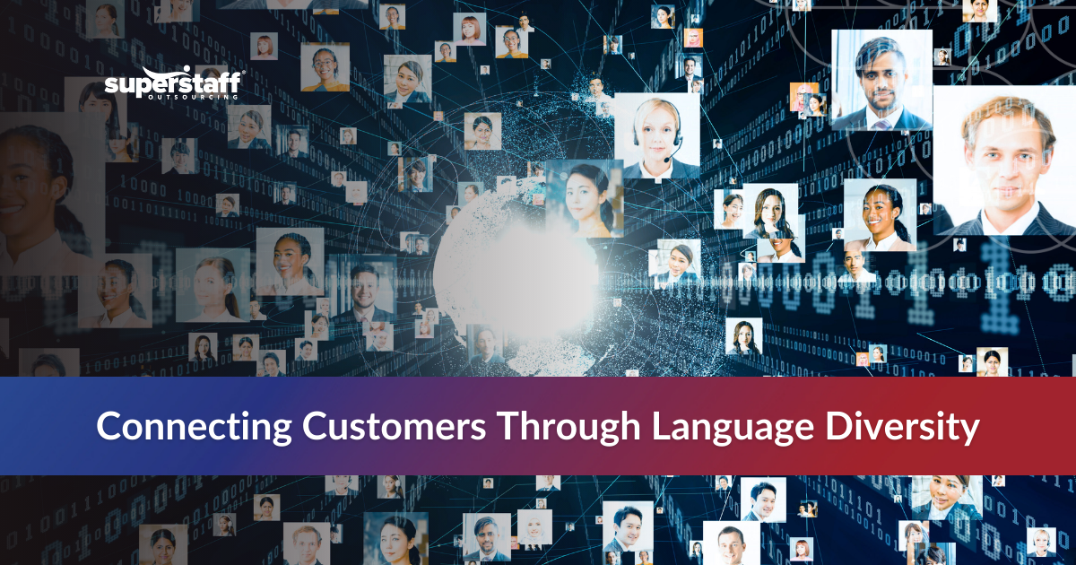 Network of diverse faces symbolizing global connection through language diversity in business.