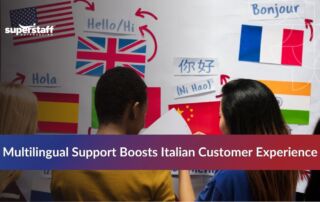 Call center agent providing Italian multilingual customer support services via headset.