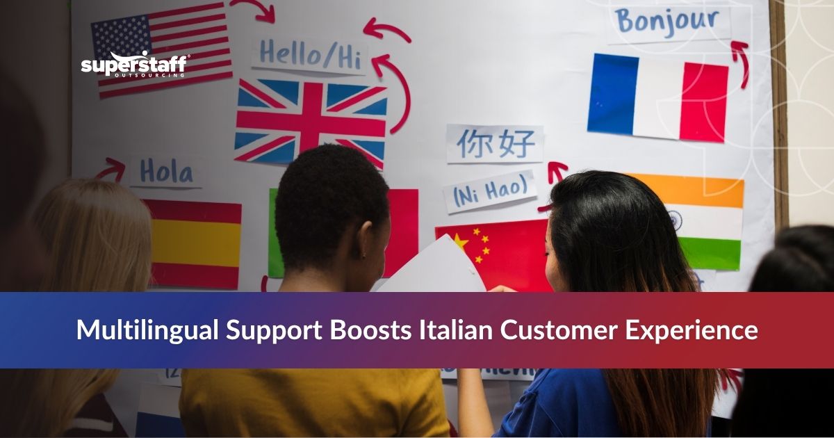 Call center agent providing Italian multilingual customer support services via headset.