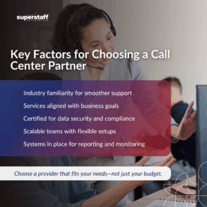 Choosing the Right Partner_MI Smiling call center agent assisting clients, illustrating key points on how to choose a call center partner effectively in 2025