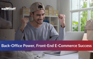 Logistics worker celebrating with text 'Back-Office Power.'