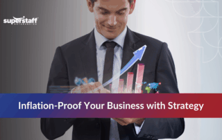 Man with chart, inflation-proof strategy text