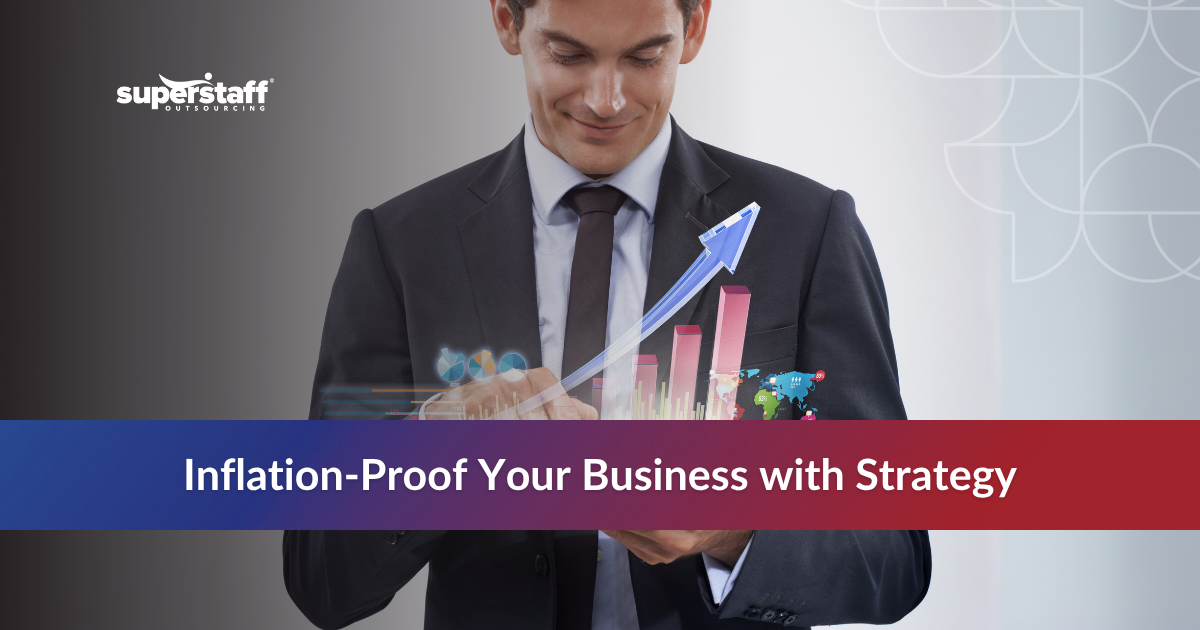 Man with chart, inflation-proof strategy text