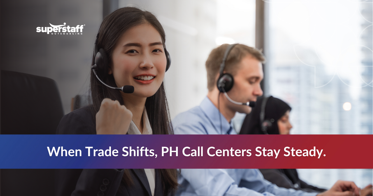 Global Trade PH BPO_Featured Filipino BPO workers with text 'PH Call Centers Stay Steady’