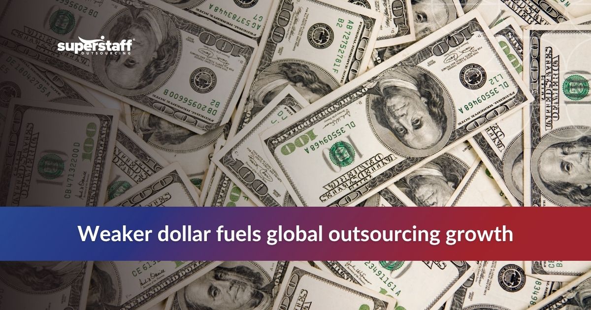 Dollars symbolizing financial aspects of global outsourcing trends.