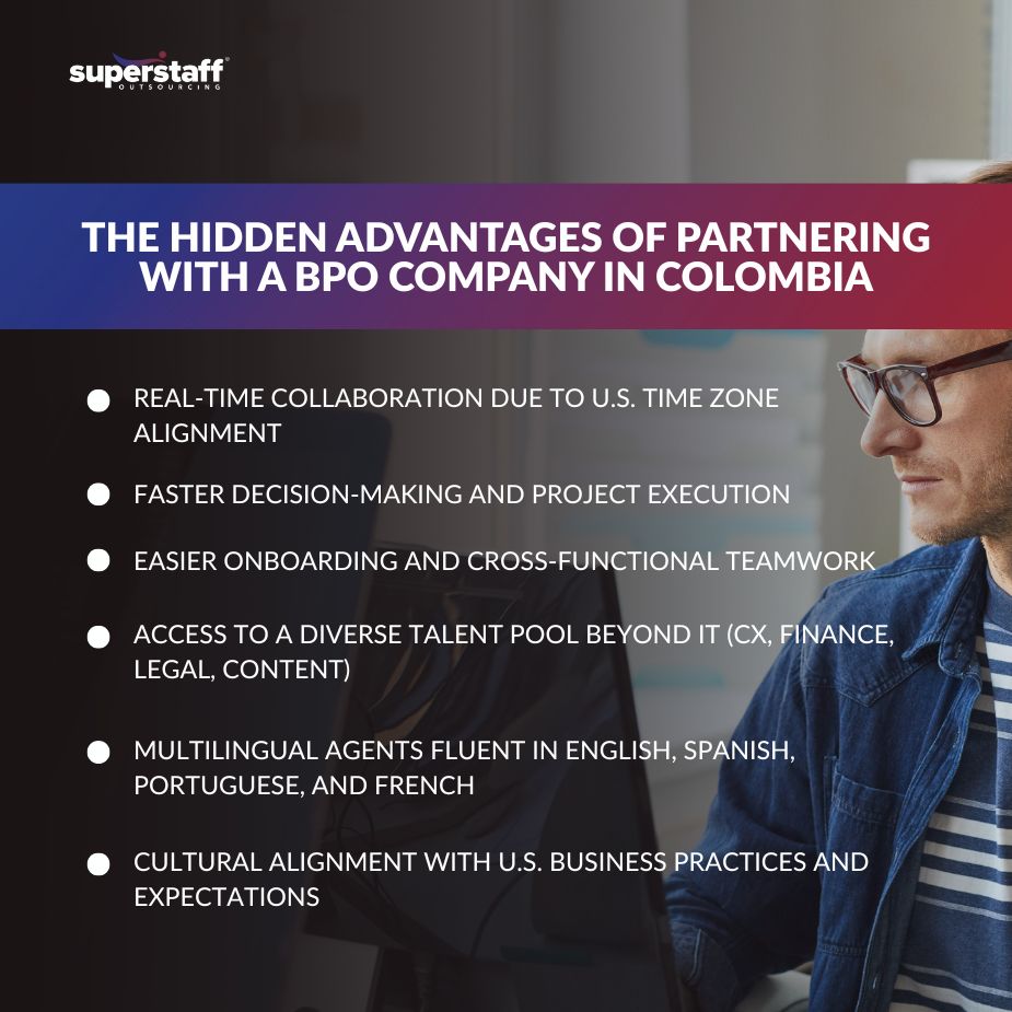 Team members working at a BPO company Colombia office