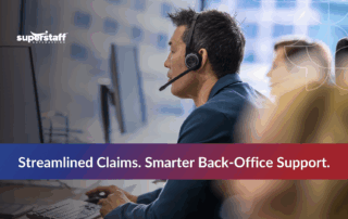 Call center agent taking calls, representing outsourcing claims processing services