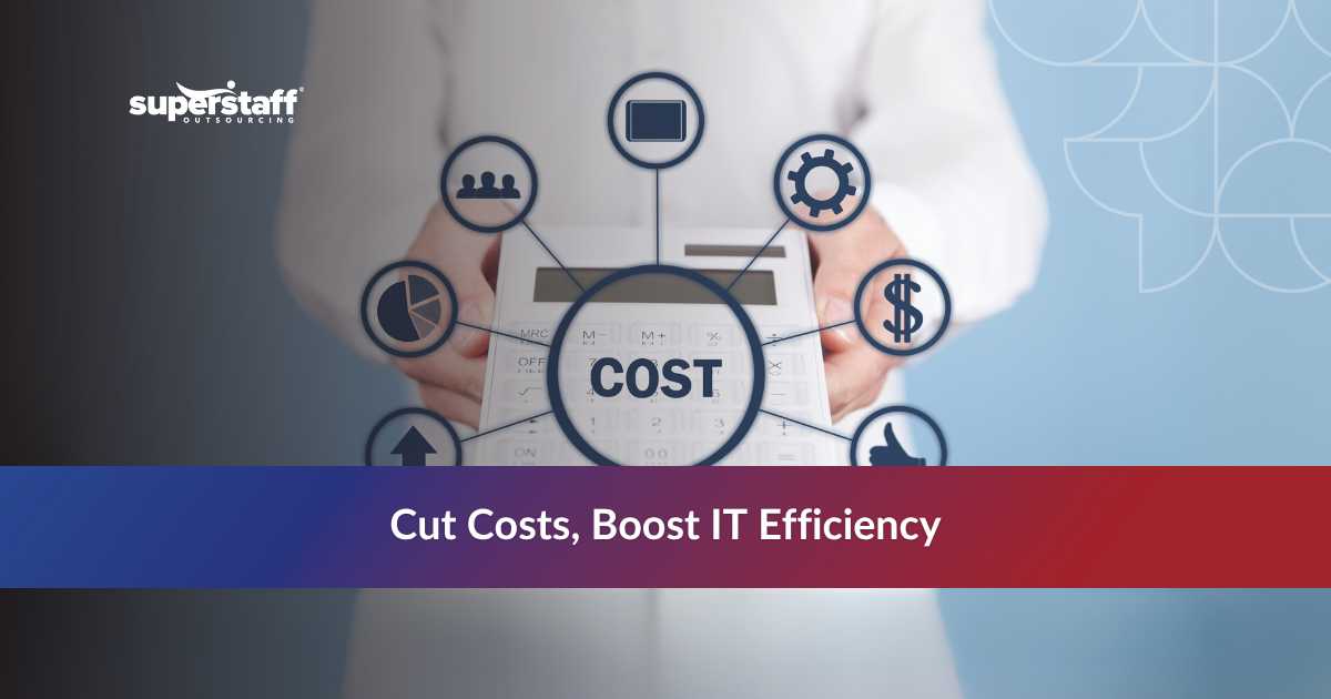 Cost Efficiency Through Outsourced Help Desk Services Icons representing cost reduction and efficient IT performance through outsourced help desk services