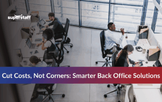 Office background with text about cost saving through back office support services