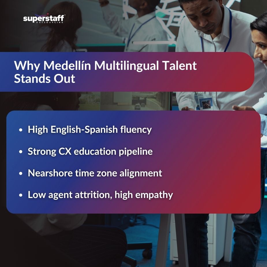 Infographic highlighting why Medellín’s multilingual customer support talent stands out globally