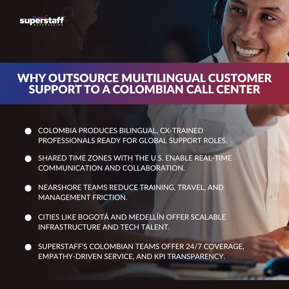 Multilingual Customer Support_MI Infographics about the reasons why outsource multilingual customer support in Colombia