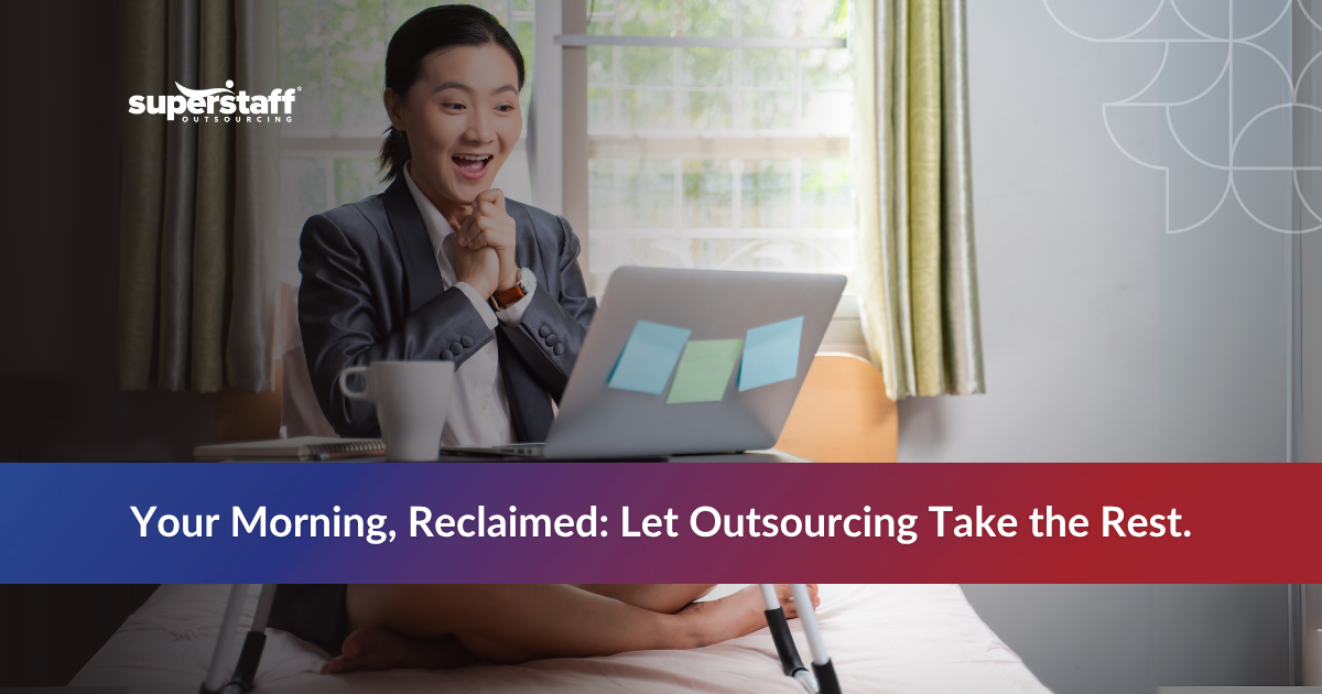 Remote executive enjoying a productive morning with outsourcing support, showcasing effective executive time management.