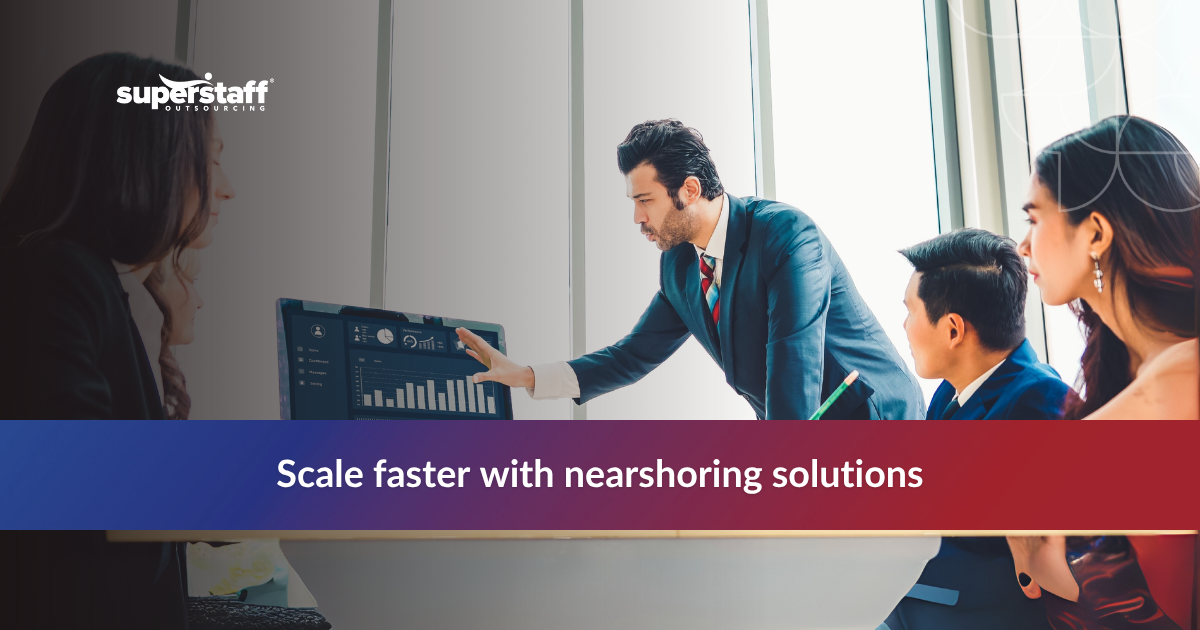 Global team working together providing nearshoring solutions