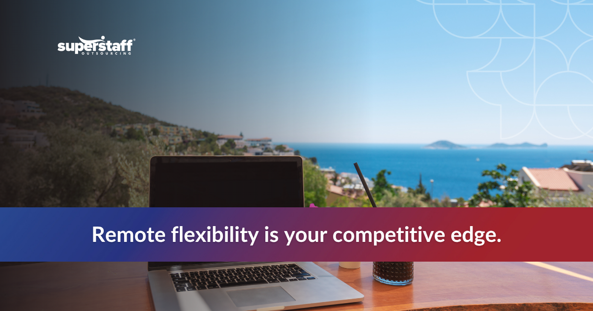 Work-From-Anywhere BPOs_Featured Laptop on a table with a scenic ocean view, emphasizing remote work flexibility for BPO success.