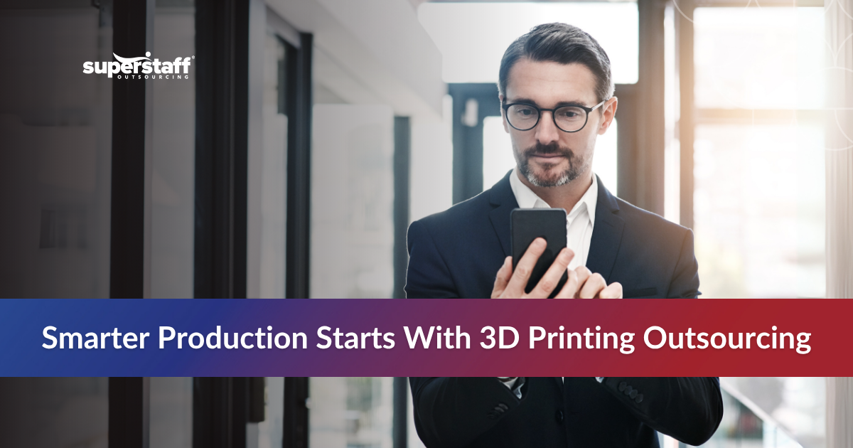 Employee reviewing designs on phone related to 3D printing outsourcing