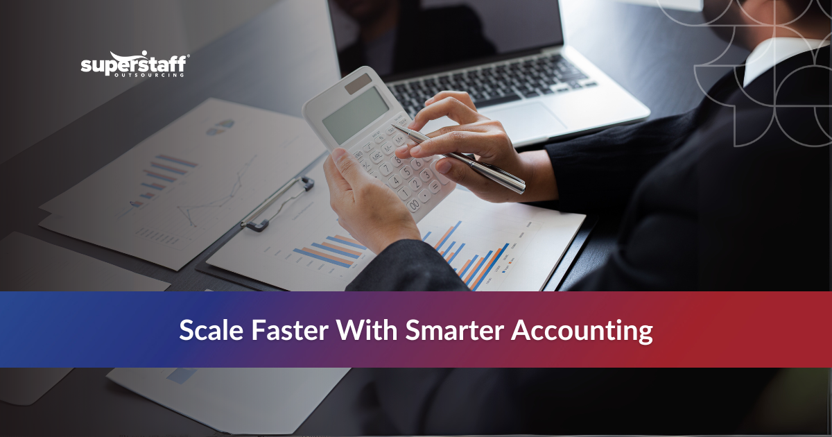 Bandwidth_Featured Startup professional using calculator to manage finances with an outsourced accounting firm for startups.