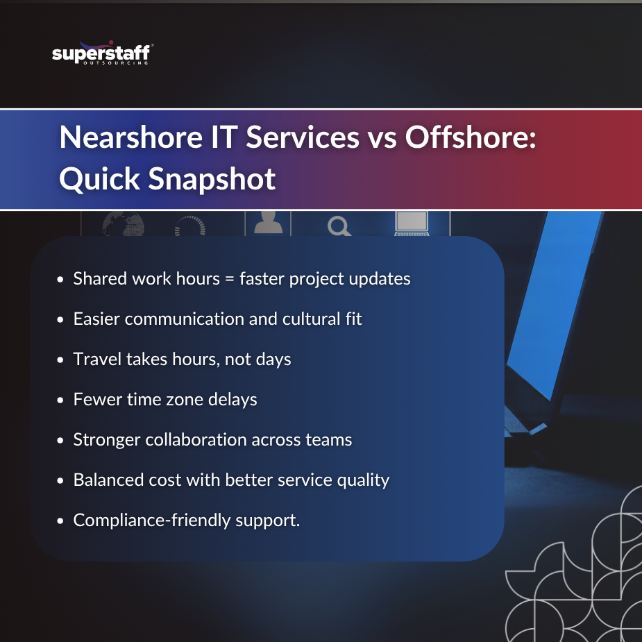 _IT Services_MI Comparison of nearshore IT services and offshore options, highlighting benefits like faster updates and stronger collaboration.