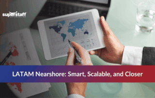 An infographic highlighting benefits of LATAM outsourcing, including cost savings and bilingual talent.