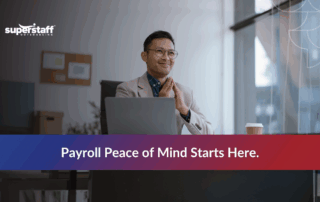 Call center agent happily working, representing outsource payroll processing services