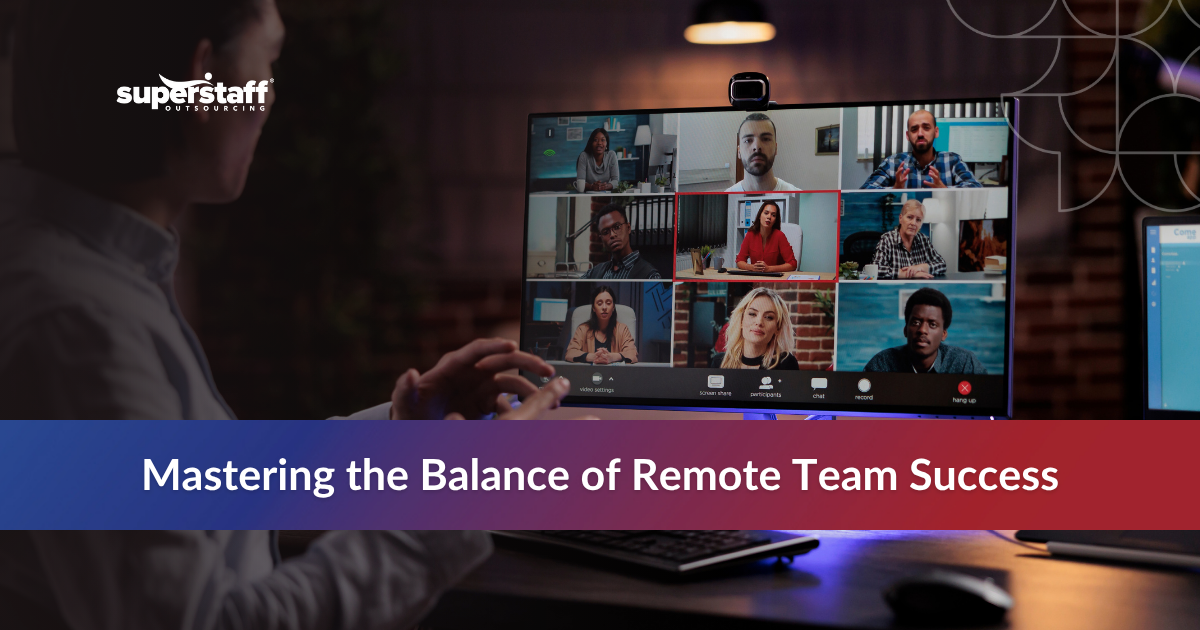 A laptop showing a video call with multiple participants, illustrating effective remote team management strategies.