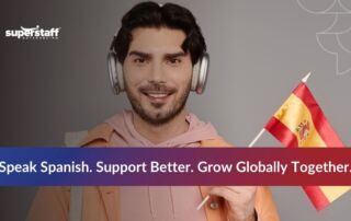 Diverse group of people with a Spanish flag, highlighting the importance of Spanish call center agent jobs for effective support.