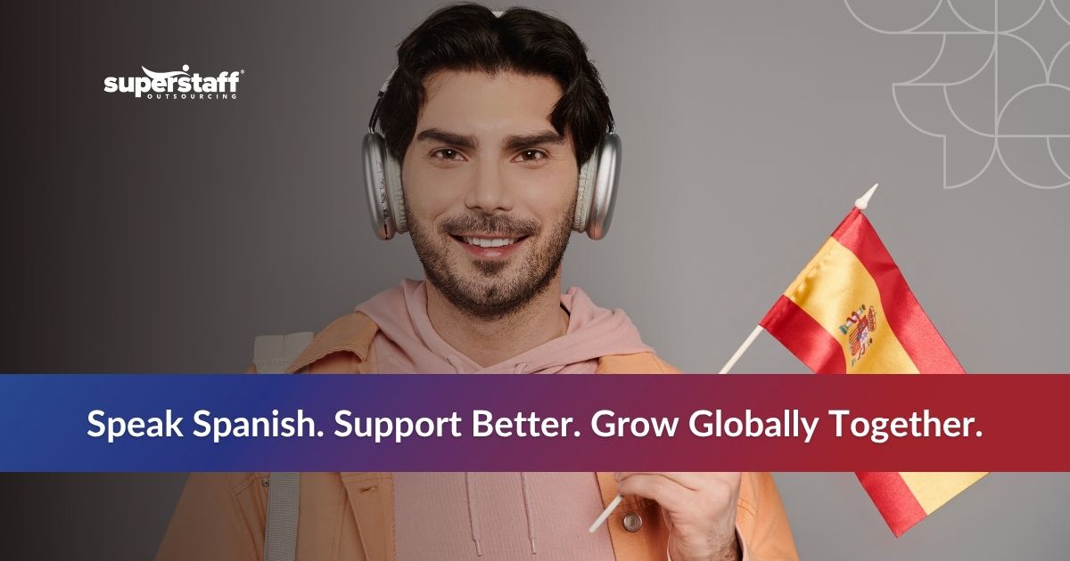 Diverse group of people with a Spanish flag, highlighting the importance of Spanish call center agent jobs for effective support.