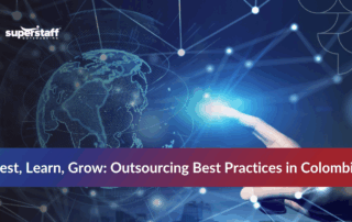Infographic showcasing outsourcing best practices for piloting nearshore teams in Colombia, including key strategies and tips.