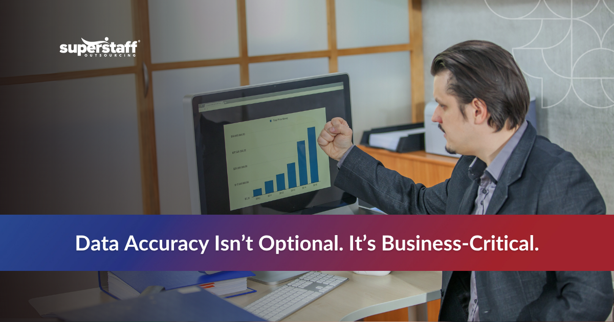 BPO worker looking at a computer for an accurate data entry