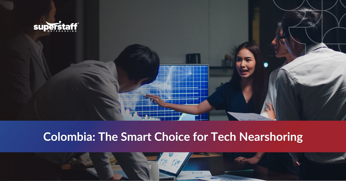 Colombian agents collaborating in an office, showcasing nearshore Colombia services