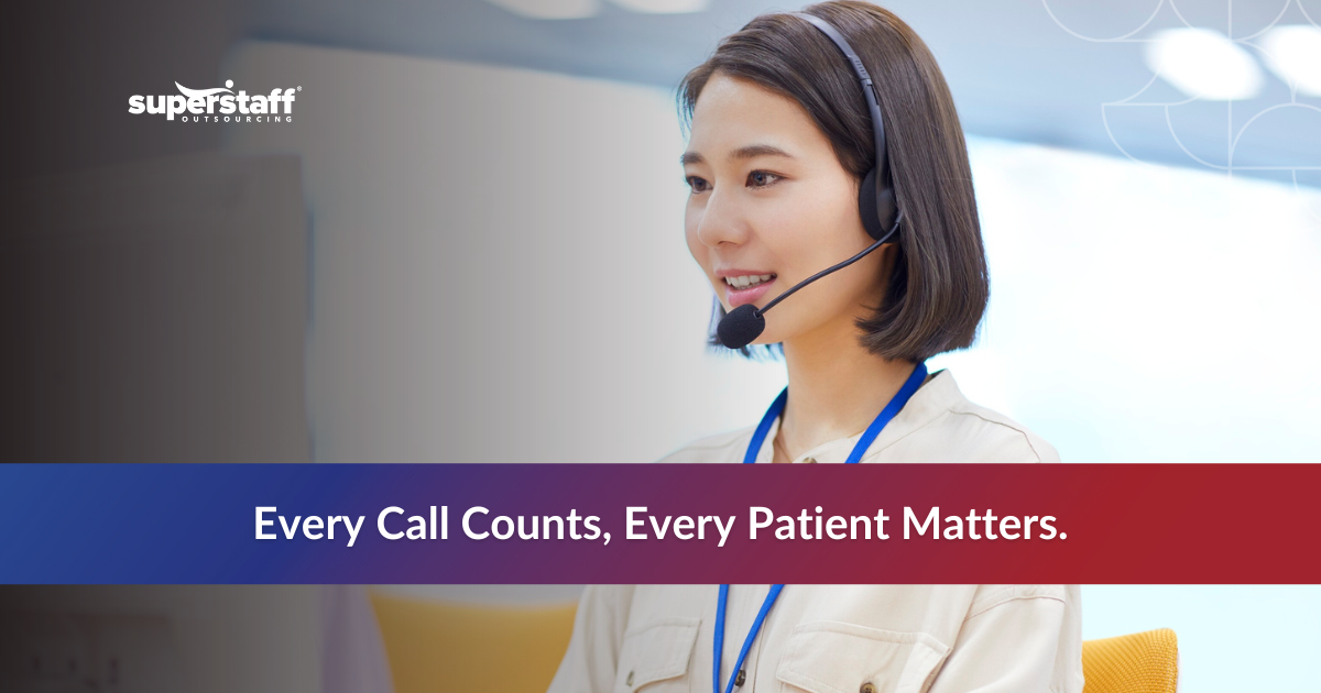 Call center agent working and representing a dental answering service that supports patient communication and appointment scheduling.