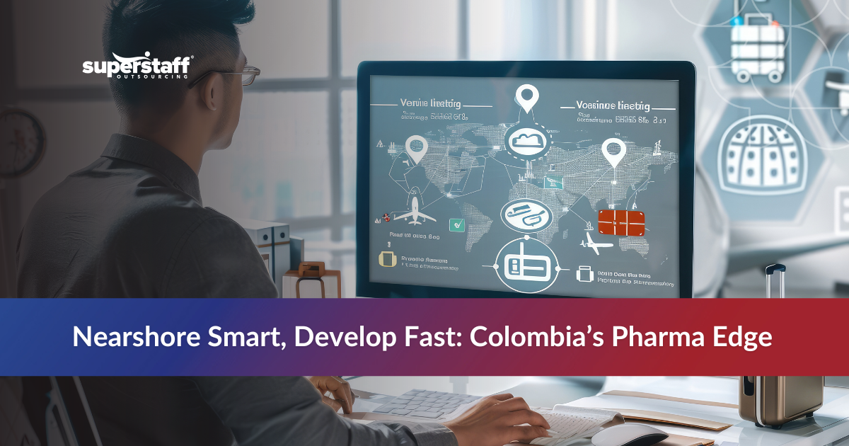 Pharmaceutical Outsourcing_Featured (1) Man browsing with digital icons representing pharmaceutical outsourcing and global connections