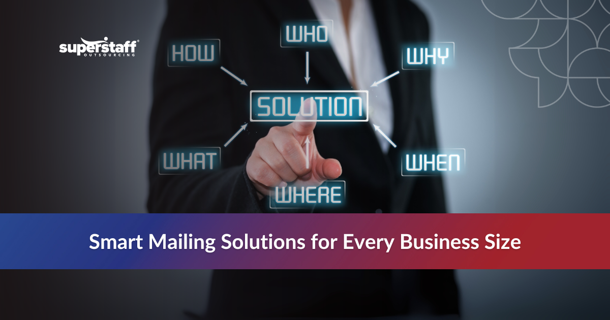 Print and Mail_Featured Hand pointing at BPO solution icons, highlighting print and mail outsourcing services.