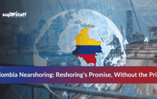 Colombia map with shipping containers illustrating nearshoring and benefits of reshoring for supply chains