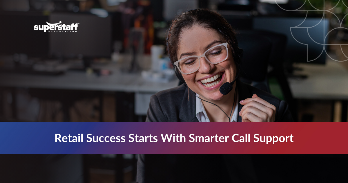 Retail call center outsourcing team of agents working happily in office