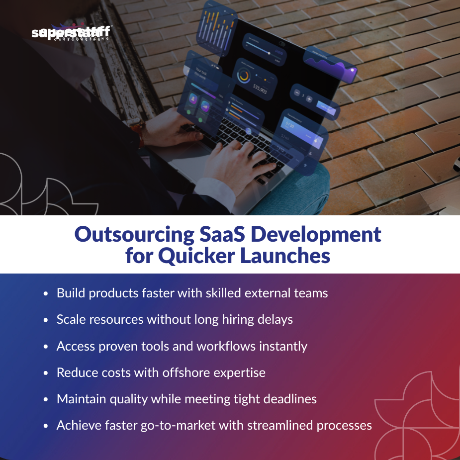 BPO workers brainstorming together in an office, representing outsourcing SaaS development services.