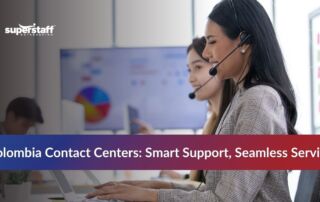 Colombia contact center agents working in a modern office setup